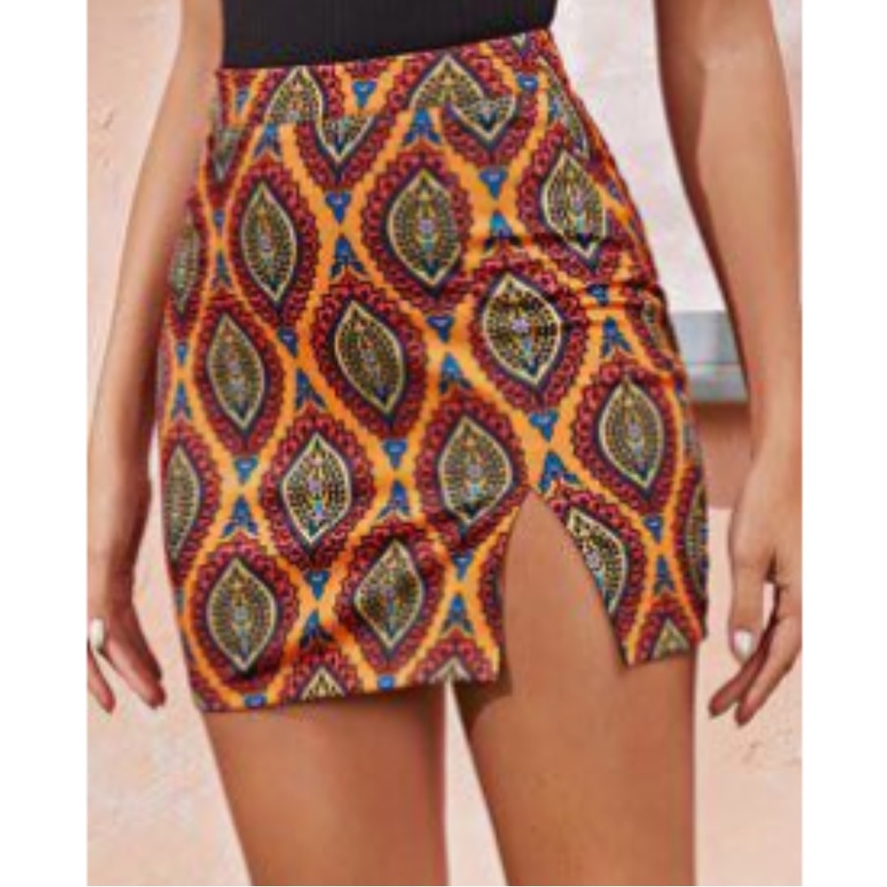 Orange Paisley Print Skirt